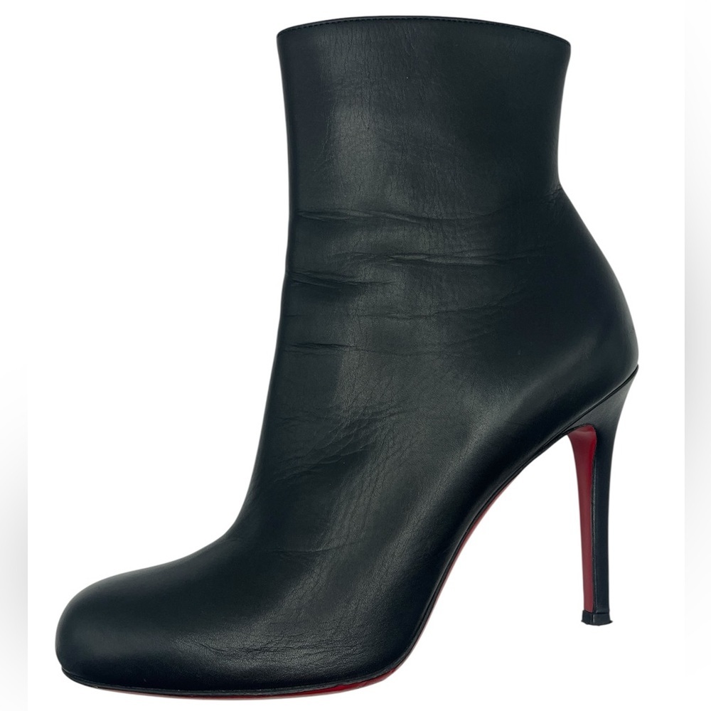 CHRISTIAN LOUBOUTIN Black Leather Ankle Boots Red Sole Size 37.5 / 7.5 Stiletto